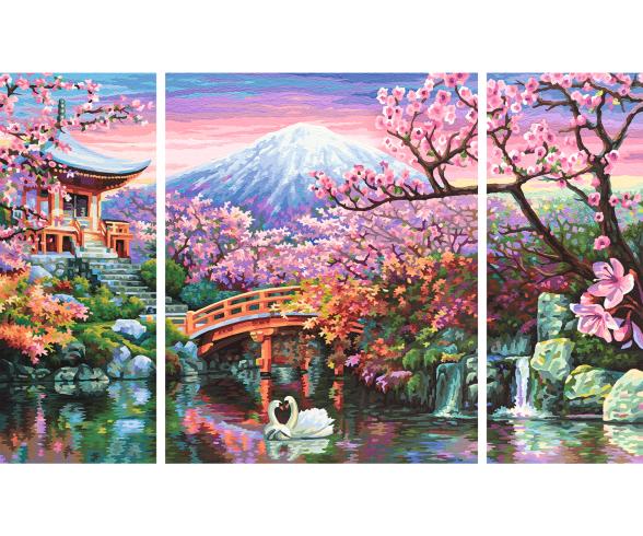 Cherry Blooming in Japan Triptych - Painting by Numbers