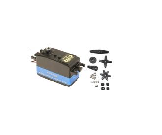 Servo CS-16DS - RC Low-Profile JR, 15.6kg actuating torque, metal gears, waterproof, ball bearing mounted, 0.09sec actuating time, black-blue
