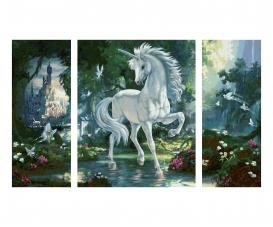 A Unicorn in the Magic Forest Triptych - Painting by Numbers