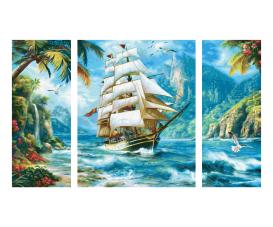 Sailing Ship in the South Seas Triptych - Painting by Numbers