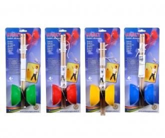 Diabolo Kunststoff mit Holzstäben, 4-sort.