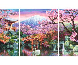 Cherry Blooming in Japan Triptych - Painting by Numbers