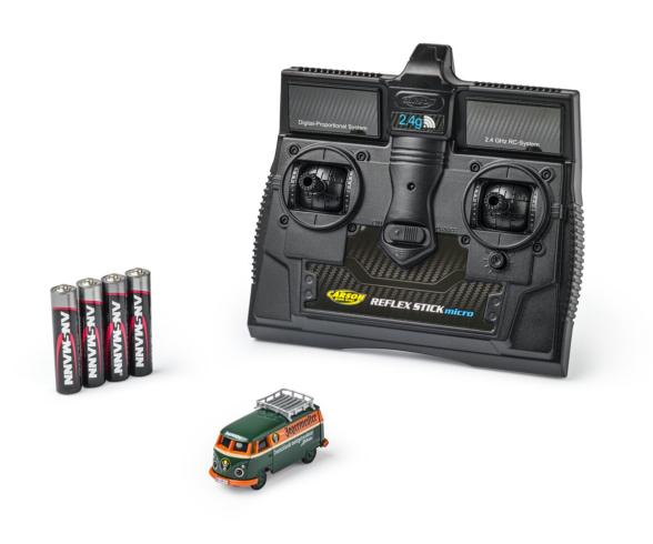 1:87 VW T1 Kastenwagen Jägermeister - Mini RC car, 2.4GHz remote control, LED lighting, 2WD RWD, RTR, RC car scale H0