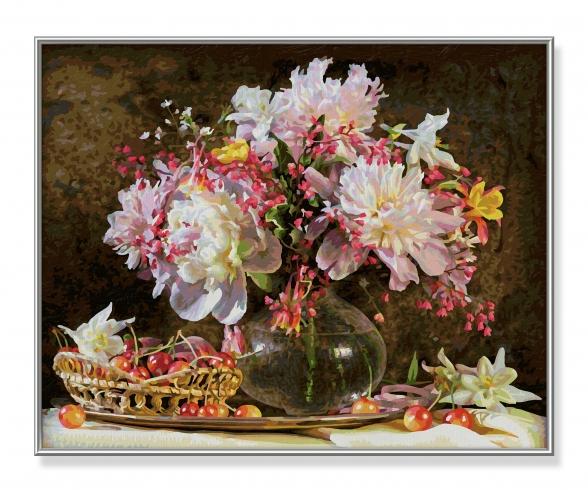 A Bunch of Flowers and Cherries 40 x 50 cm - Painting by Numbers