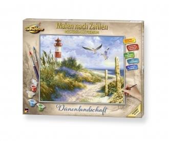 Dünenlandschaft mit Leuchtturm Malen nach Zahlen