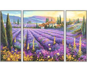 Lavender Fields Triptych - Painting by Numbers