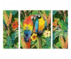 Parrots in the rain forest Triptych - Painting by Numbers