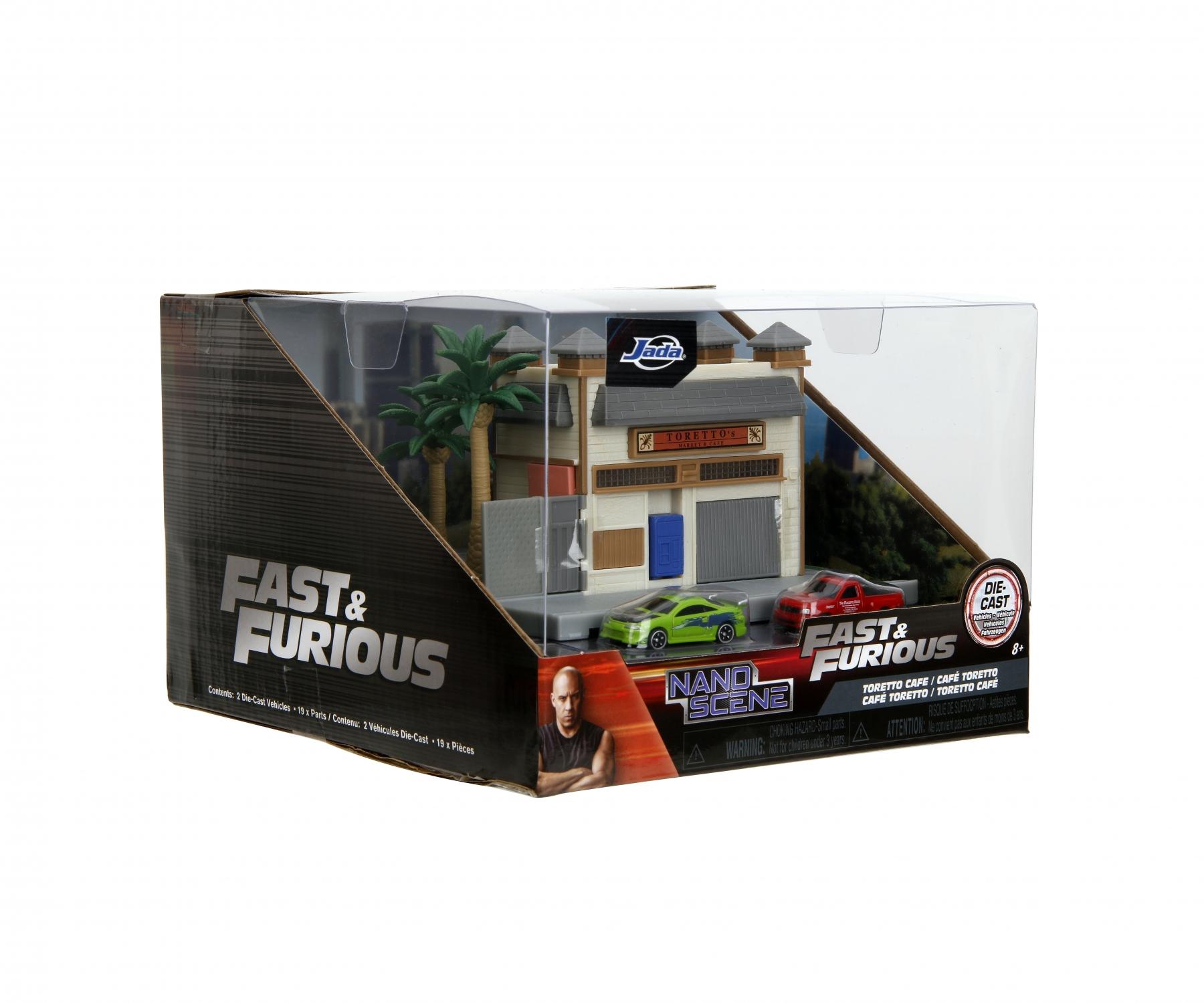 F&F Toretto's Café NanoScene – Diorama Avec 2 Nano Véhicules Métal 4 Cm – Dès 8 Ans – Cadeau Fast & Furious
