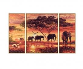 Africa Elephant Caravan Triptych - Painting by Numbers