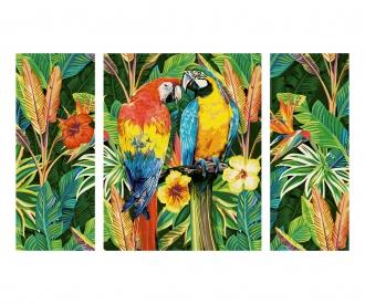 Parrots in the rain forest Triptych - Painting by Numbers