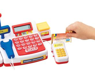Caisse enregistreuse avec scanner et tapis roulant