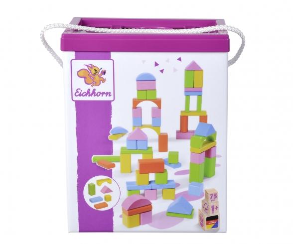 Coloured Wooden Blocks - 75 Pieces