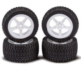 1:10 2WD All-Terrain Set de roues - Set de pneus RC, 4 pièces, noir-blanc, largeur de pneus 26mm/43mm, inserts en mousse, pré-collés professionnellement