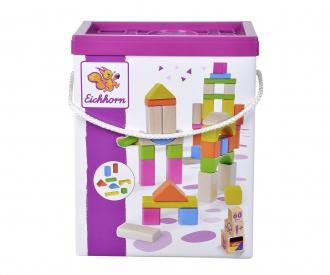 Colored and Natural Wooden Blocks - 60 Pieces