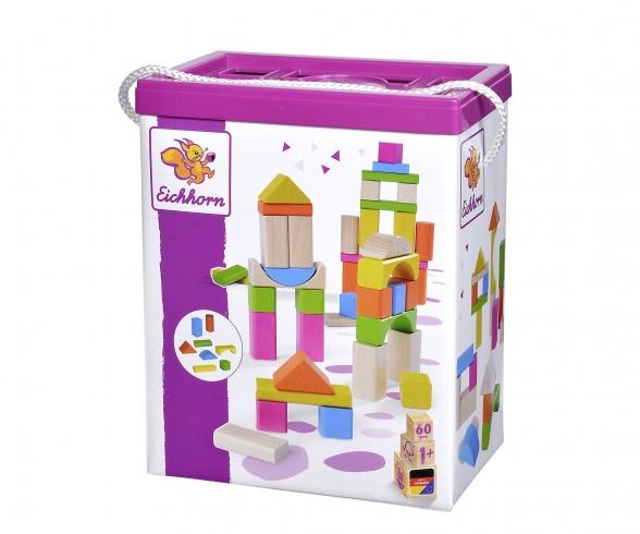 Colored and Natural Wooden Blocks - 60 Pieces