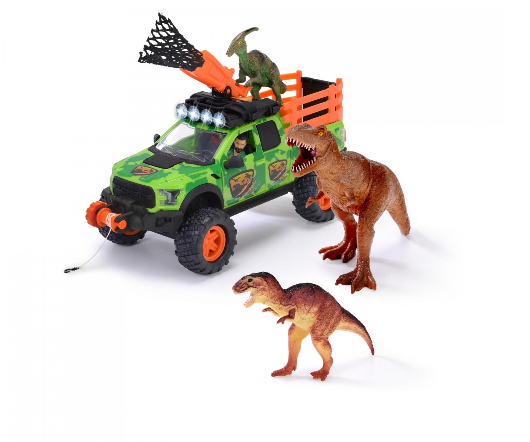 DICKIE TOYS: Jeep Dino Camper Set - Verde Y Naranja - Vehículo De Juguete Ligero Y Sonoro Con Remolque, Figura De Acción Y 2 Dinosaurios, Con Licencia, Niños A Partir De