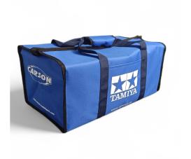 Transporttasche blau, 55x30x25cm, strapazierfähiges Nylon-Gewebe, verstärkte Nähte, Tamiya & Carson Logo Print, passend für RC Cars und ZubehörTransporttasche blau, 55x30x25cm, strapazierfähiges Nylon-Gewebe, verstärkte Nähte, Tamiya & Carson Logo Print, 