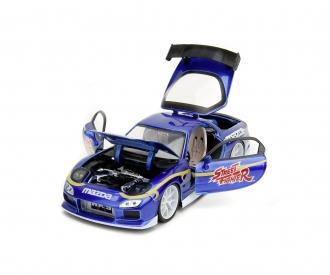 JADA TOYS, MAZDA RX-7 avec figurine CHUN-LI Bleu 1993 STREET FIGHTER