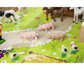 Ferme Eichhorn – Set De 20 Pièces En Bois De Hêtre, Avec Animaux, Bâtiments, Prairie, Plateau 36x51 Cm, Pour Enfant Dès 3 Ans