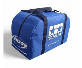 Sac pour véhicule bleu, 55x30x35cm, grand espace de rangement, nylon hydrofuge, logo Tamiya & Carson, poignées de transport sur le pourtour pour une grande stabilité