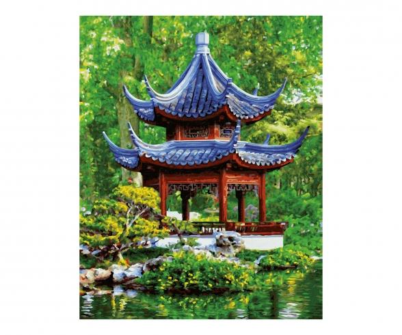 Pagoda in a Japanese garden  40 x 50 cm - Painting by Numbers