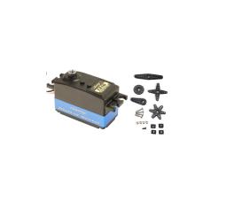 Servo CS-16DS - RC Low-Profile JR, 15.6kg actuating torque, metal gears, waterproof, ball bearing mounted, 0.09sec actuating time, black-blue