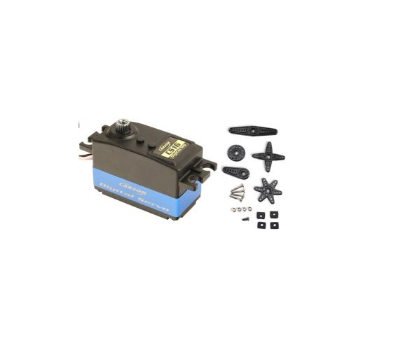 Servo CS-16DS - RC Low-Profile JR, 15.6kg de couple de réglage, engrenage métallique, étanche, roulement à billes, 0.09sec de temps de réglage, noir-bleu