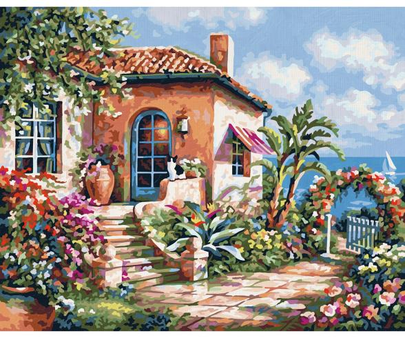 Holiday cottage by the sea - painting by numbers