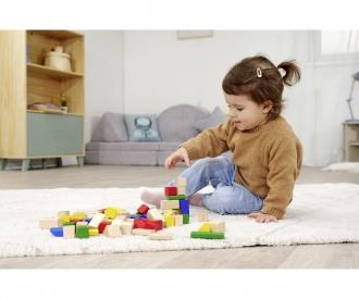 Blocs de construction en bois colorés et naturels – 75 pièces