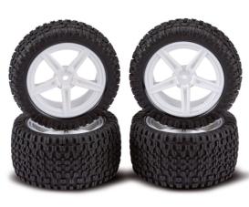 1:10 2WD/4WD All-Terrain Wheelset - Jeu de pneus RC, 4 pièces, noir et blanc, prise hexagonale 12mm, profil tout-terrain, pré-collé professionnellement