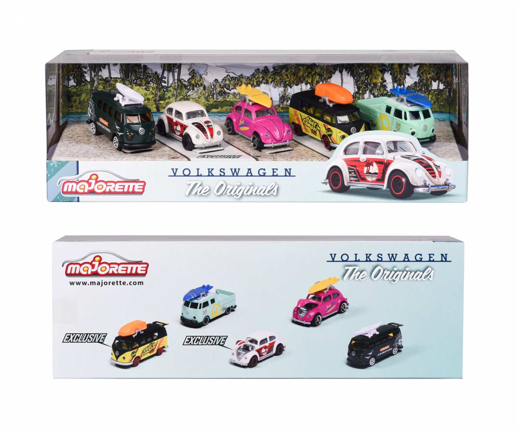 Majorette VW The Originals 2-teiliges Rennset – Spielzeugautos Im Maßstab 1:64, Ca. 7,5 Cm, Mit Stickerbogen
