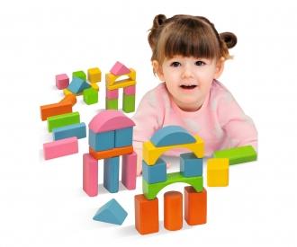 Coloured Wooden Blocks - 75 Pieces