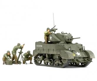 1:35 US M5A1 Light Tank, model kit, with mortar