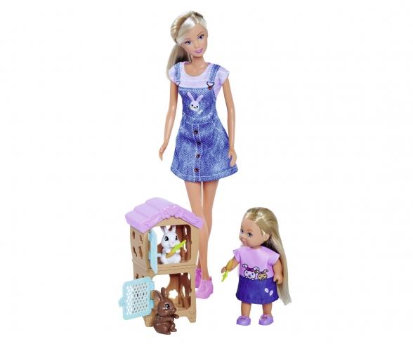 Steffi Love Hasenfamilie Puppenset mit Hasenstall zum Öffnen