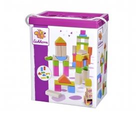 Colored and Natural Wooden Blocks - 60 Pieces