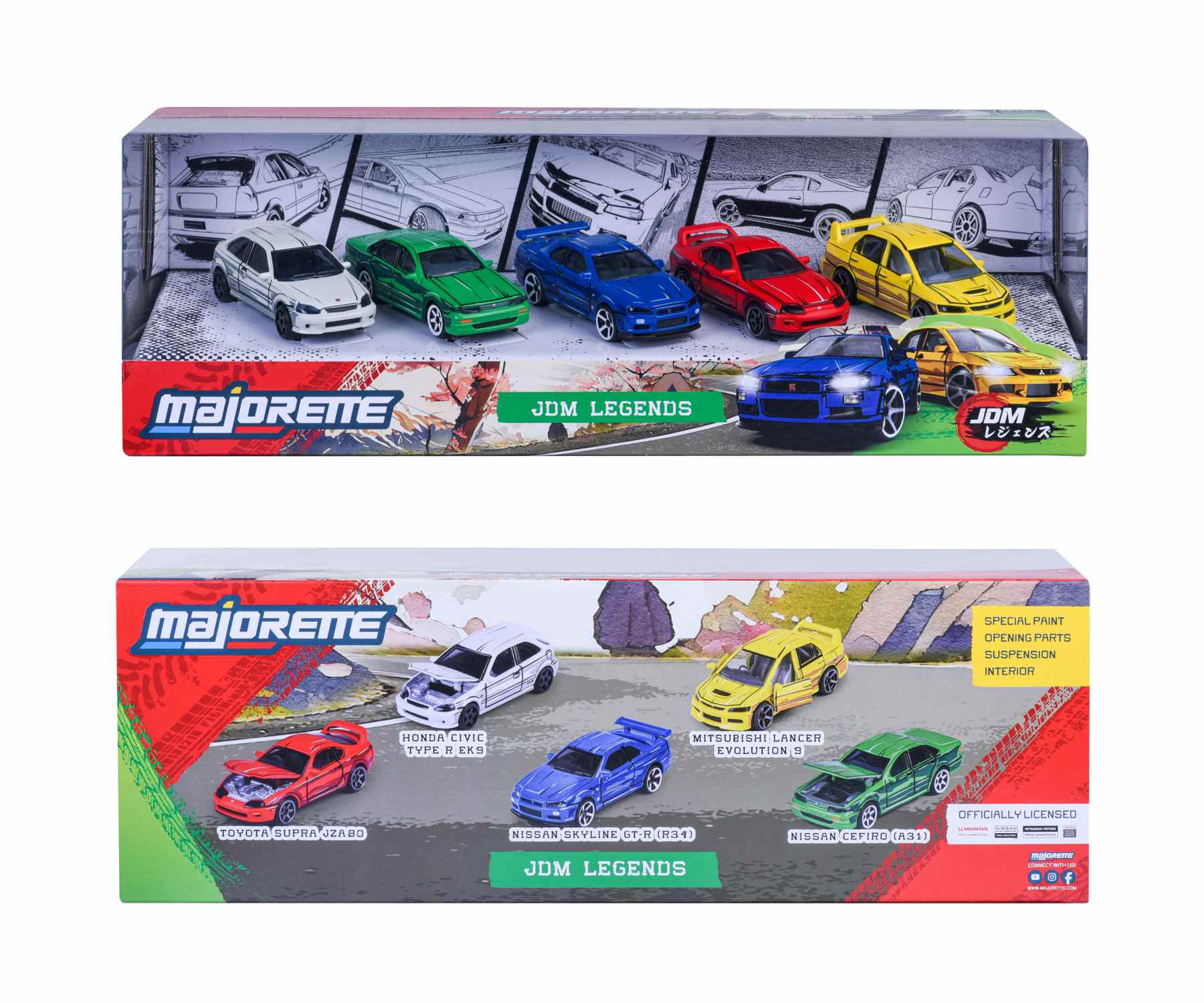 Coffret Majorette 5 Voitures Japonaises - Échelle 1/64, Portes Ouvrantes, Suspensions - Jouet Enfant 3 Ans Et Plus - Collection Manga - 12