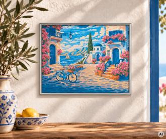 Village côtier en fleurs 24 x 30 cm – Peinture par numéros