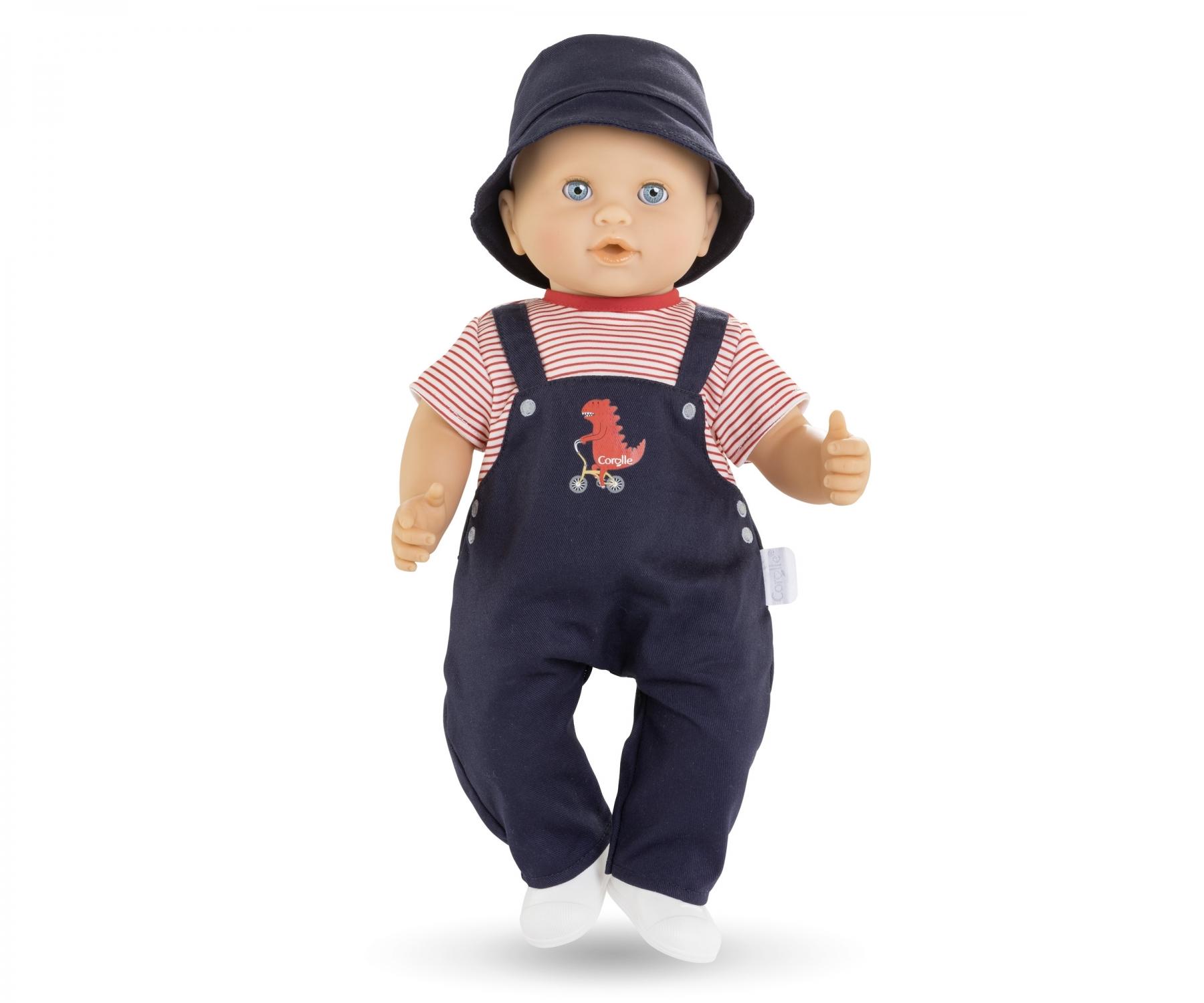 Corolle Baby Doll Outfit - Striped T-Shirt & Overalls Set For 14-Inch Dolls, Self-Adhesive Closures