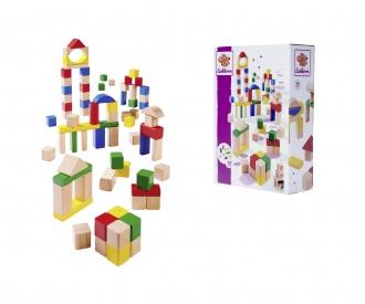 Blocs de construction en bois colorés et naturels – 75 pièces