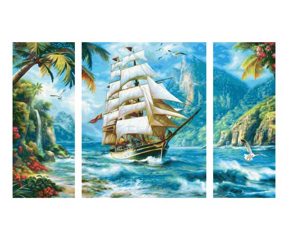 Sailing Ship in the South Seas Triptych - Painting by Numbers