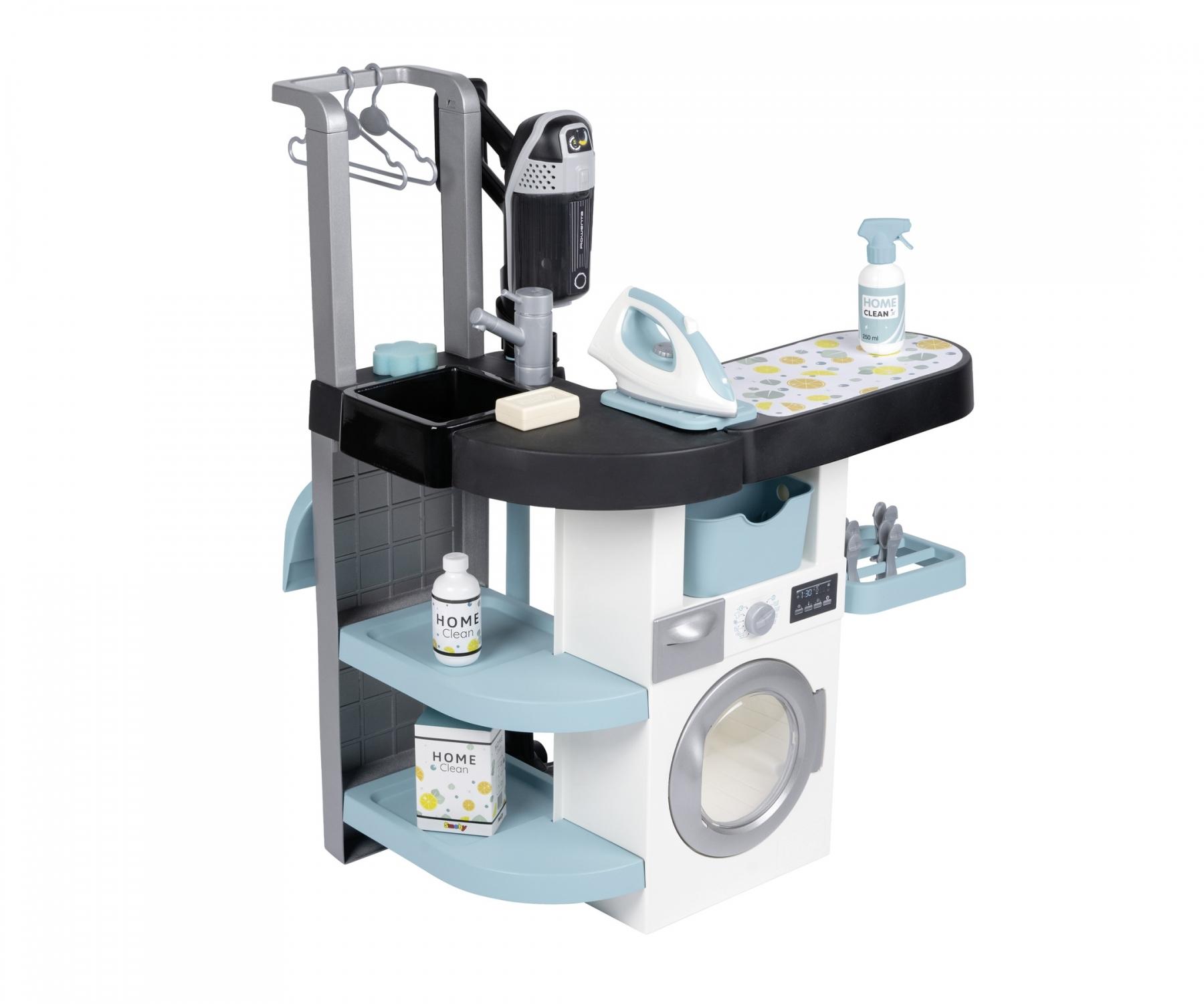 Buanderie Wash & Clean Smoby – Lave-linge, évier, étendoir, Planche à Repasser, Accessoires, Aspirateur Rowenta, Fabrication Française