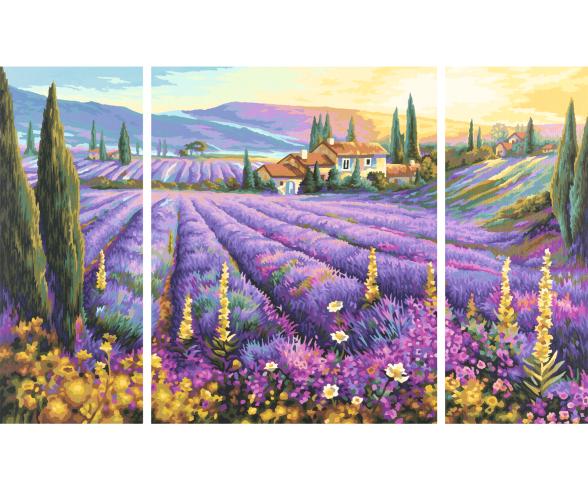 Lavender Fields Triptych - Painting by Numbers