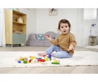 Blocs de construction en bois colorés et naturels – 75 pièces