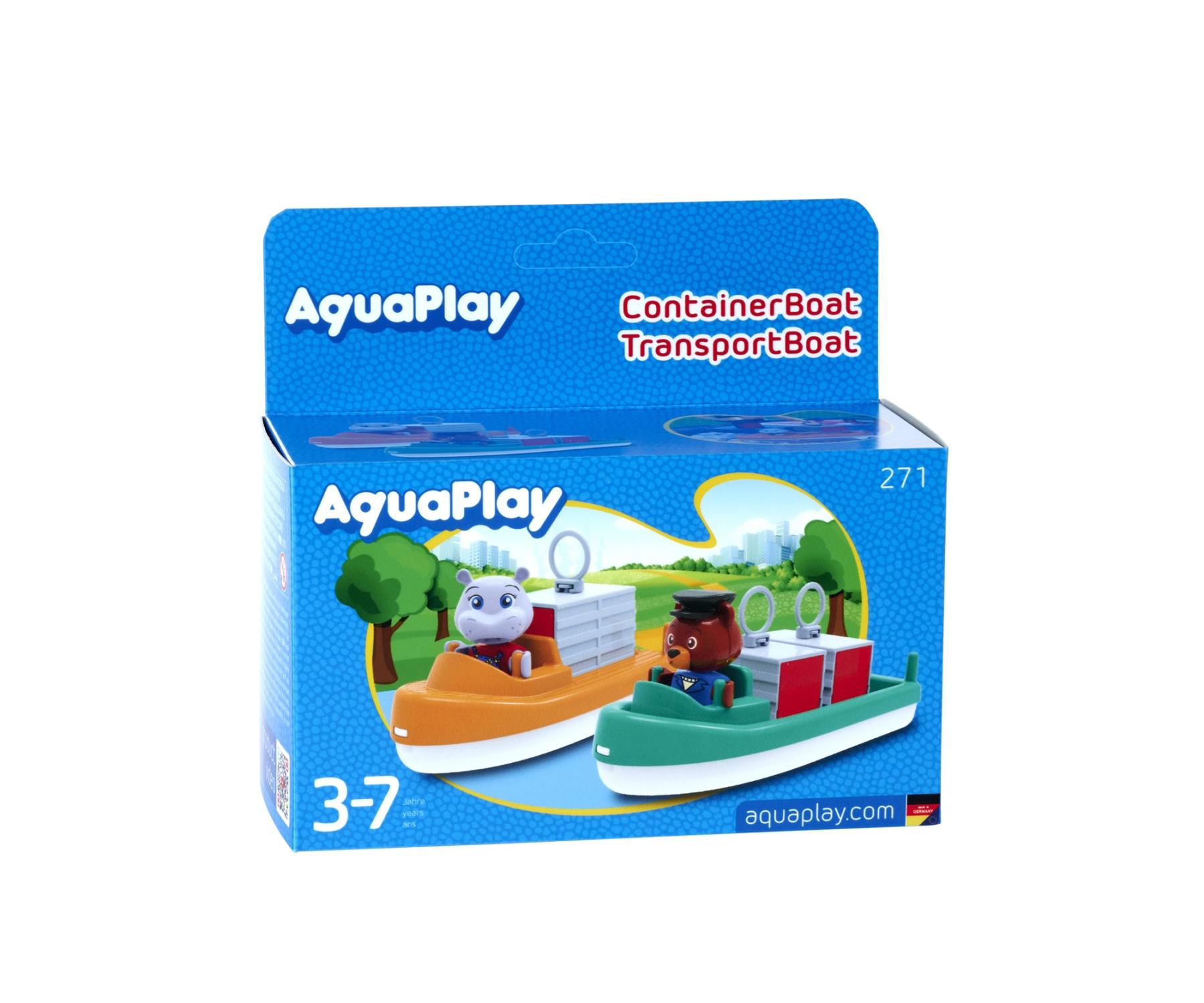 Aquaplay – Bateau à Conteneurs + Transport + 2 Figurines – Accessoire Circuit D'eau – Baignade Et Piscine
