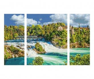 Rhine Falls Natural Spectacle Triptych - Painting by Numbers
