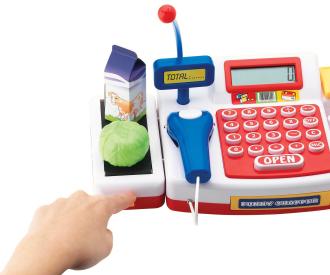 Caisse enregistreuse avec scanner et tapis roulant