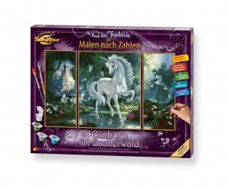 A Unicorn in the Magic Forest Triptych - Painting by Numbers