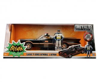 Jada Toys – 98259bk – Batmobil – 1966 Version – Mit Figuren – Maßstab 1/24 – Schwarz/Rot